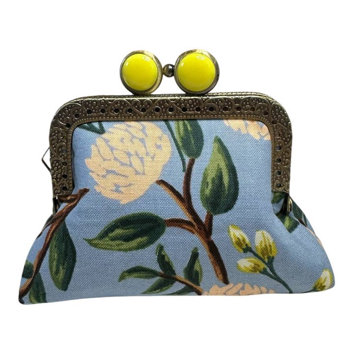 Kiki & Syds - Wholesale Coin Purse - Women's - Kiki & Syds Mini Clutch Coin Purse - Peonies Dusty Blue2