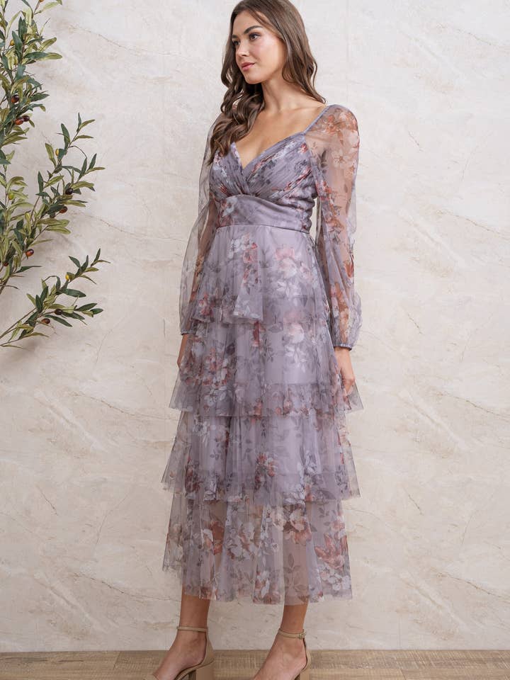 Rosemore Couture - Wholesale Dress - Women's - FLORAL PRINT PLEATED MIDI DRESS 13