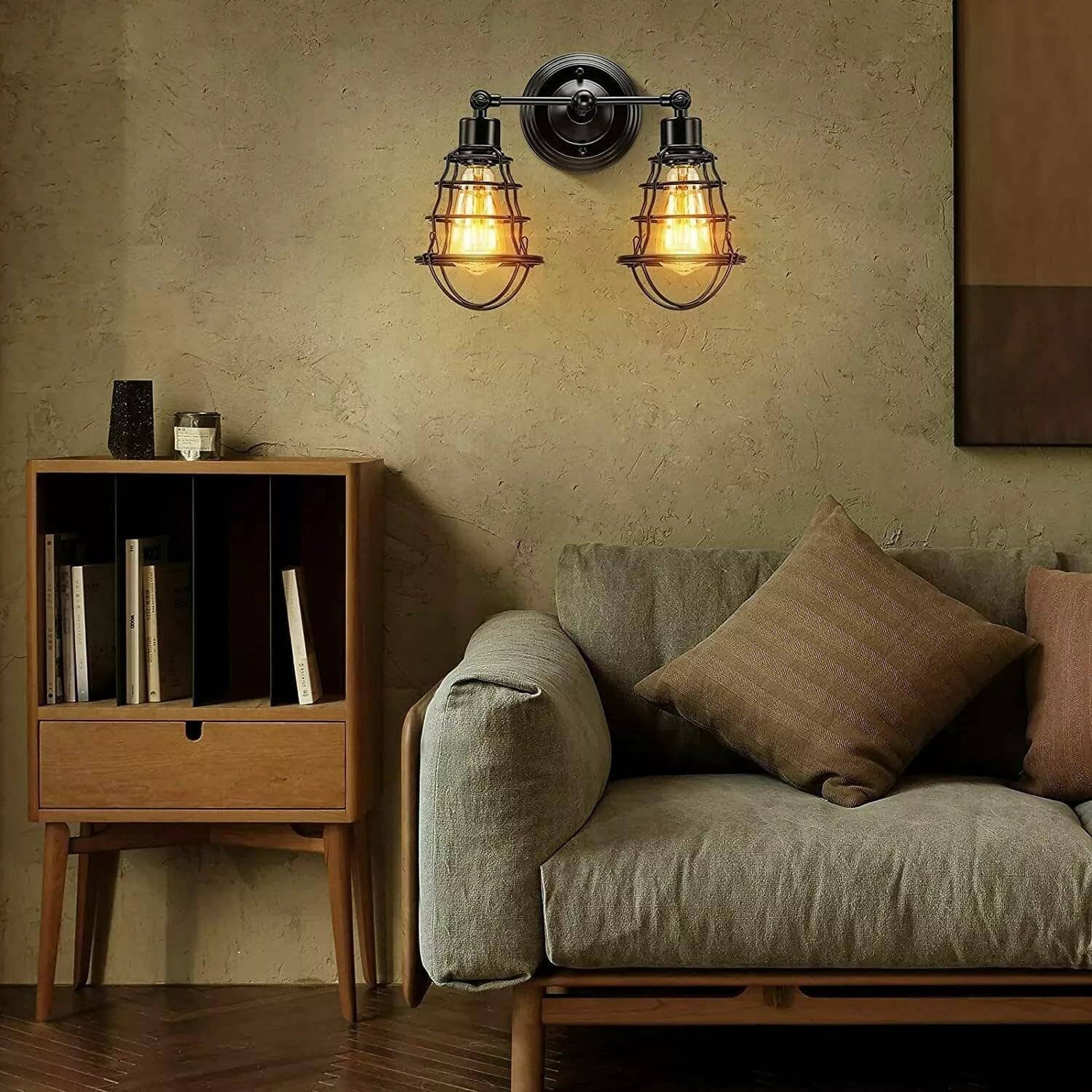 Ledsone – wholesale Sconce – LEDSONE Industrial Double Wall Sconce Light Fixture Vintage Style Black Finish with Balloon Cage Shades Wall Mount Lighting for Living Room, Bedroom, Hallway, Bathroom1