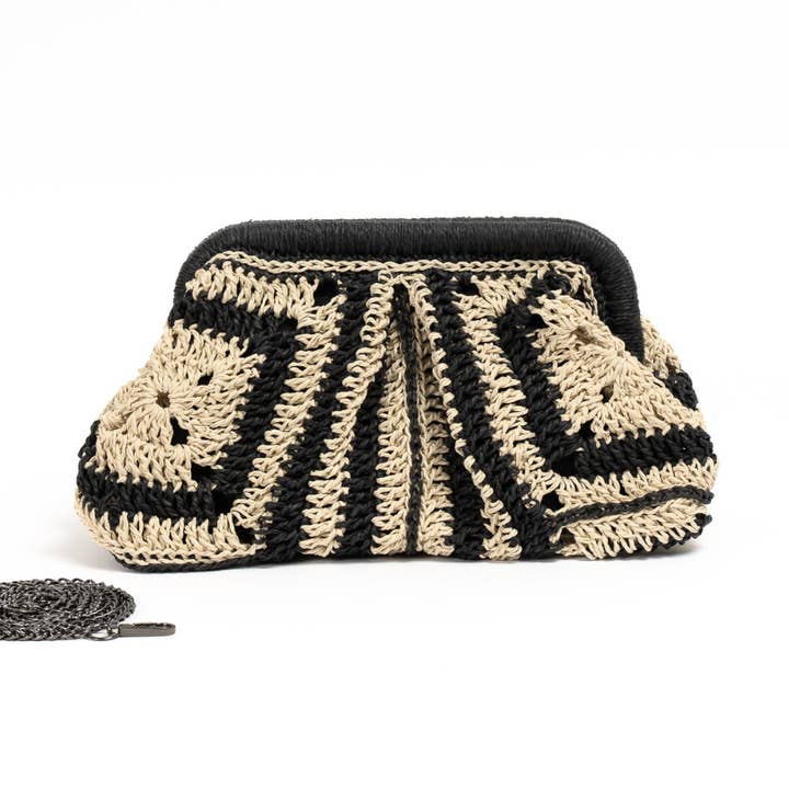 Bolsa clutch de palha com crochê, bolsa de ráfia por atacado de AND-selects Artisan Elegance