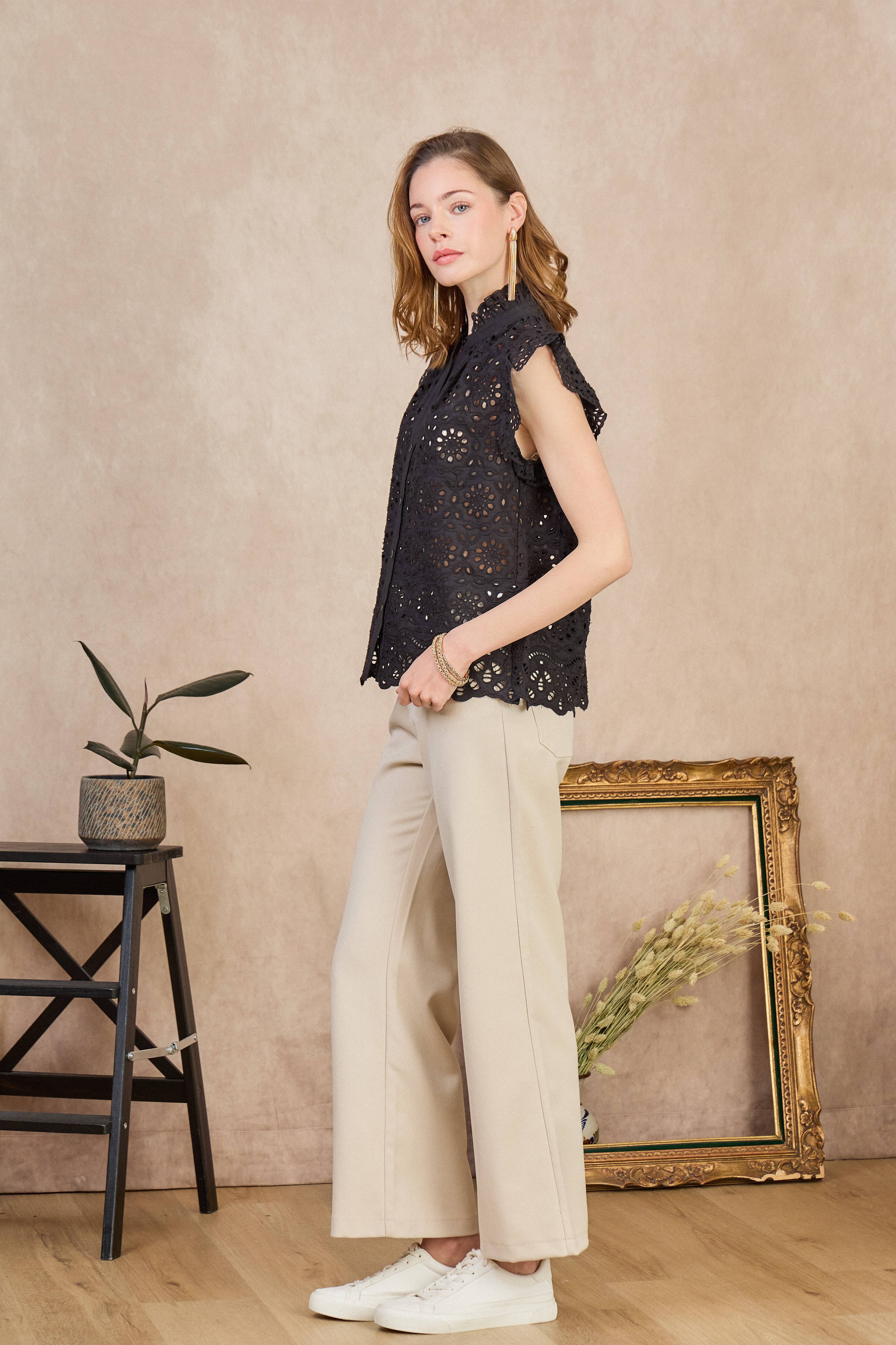 LULUMARY - Venta al por mayor Camisa con botones - Mujer - Blusa de encaje CH3638