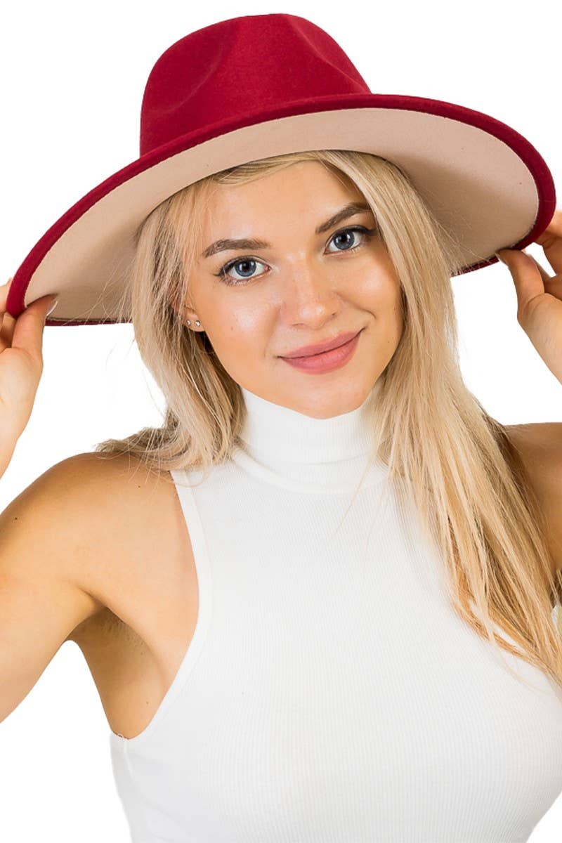 Cap Zone - Wholesale Fedora - Women's - Premium Two Tone Fedora Wide Brim With Belt 19