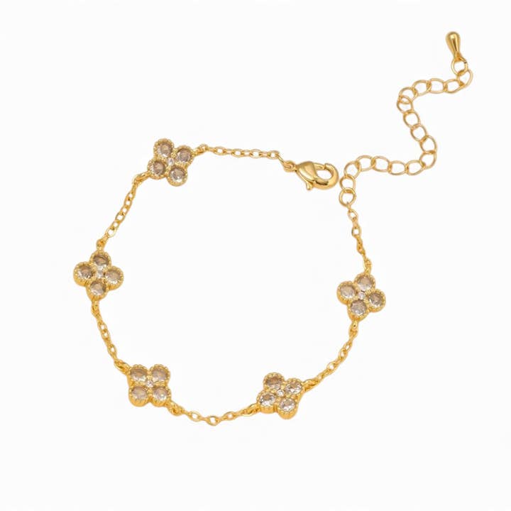 Bracciale Quadrifoglio in Zirconia Cubica in Oro per la vendita all'ingrosso da parte di White Leaf