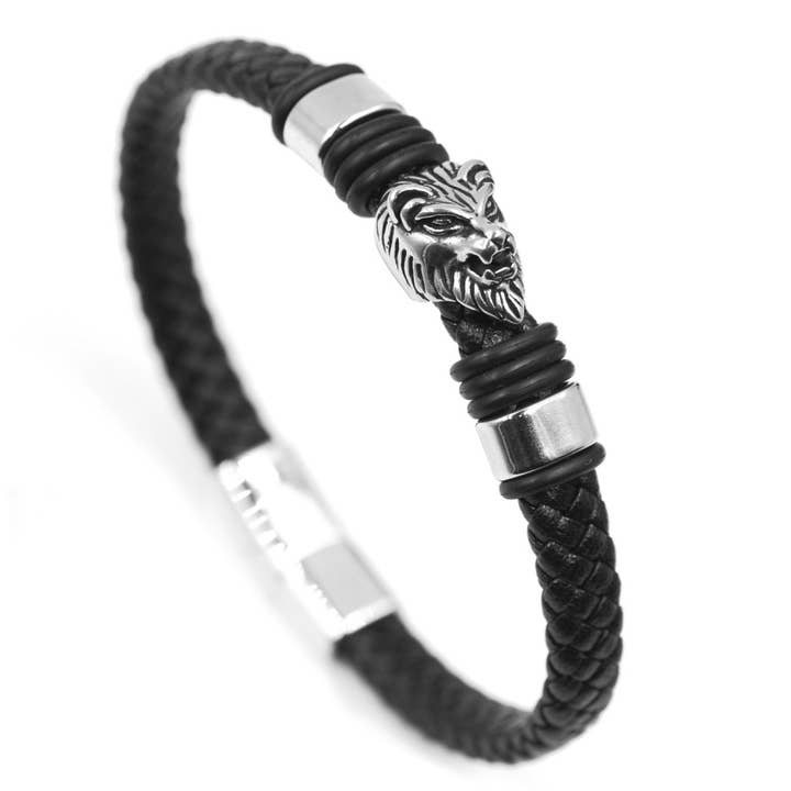 Leo Mænds Læder og Stål Armbånd - B-136 for engroshandel hos Awaken