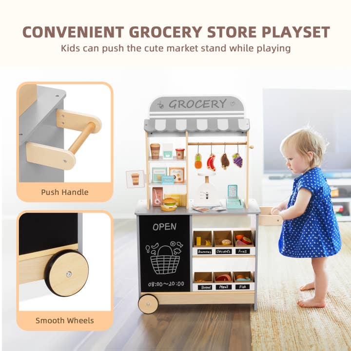 Multi Colored All-in-One Grocery Store Pretend Play with Chalkboards for wholesale on Faire10