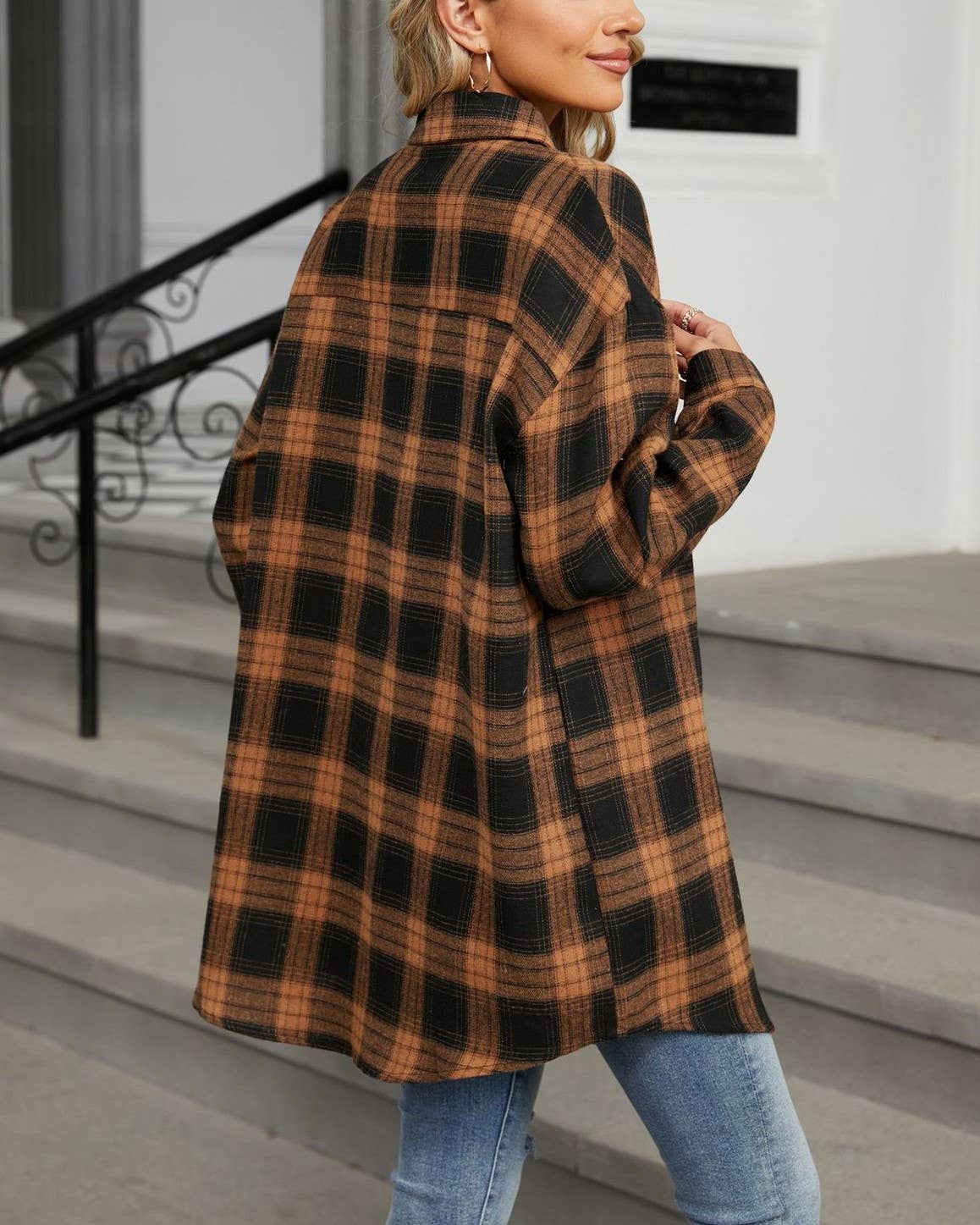 HIDDENBRAND - Wholesale Shirt - Women's - Oversized Boyfriend Brushed Plaid Shirt9