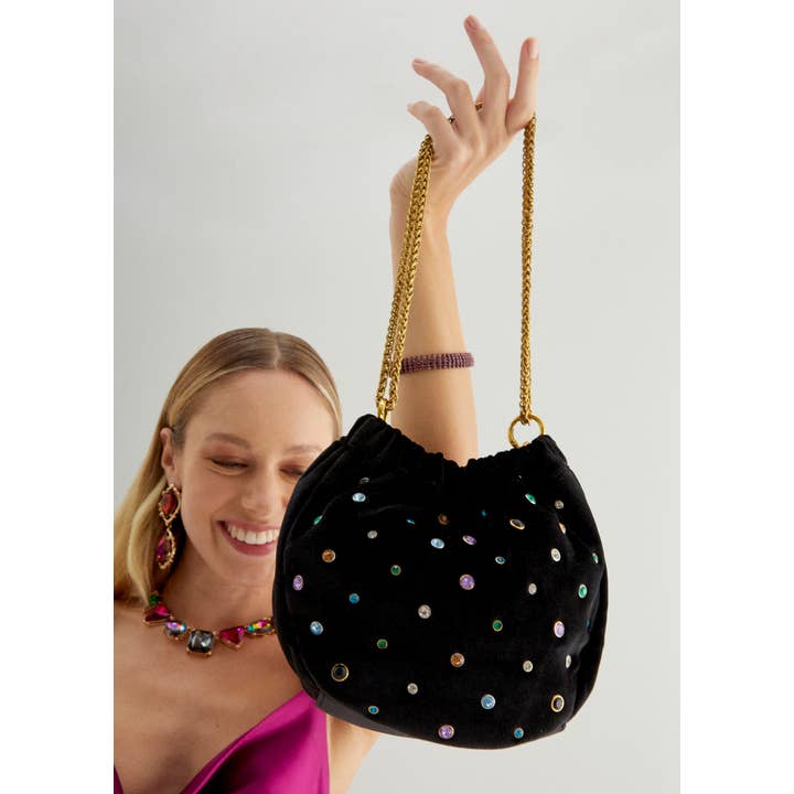 NALI' - Wholesale Crossbody bag – Women's - PENNY BLACK BUCKET BAG WITH STONES - N57