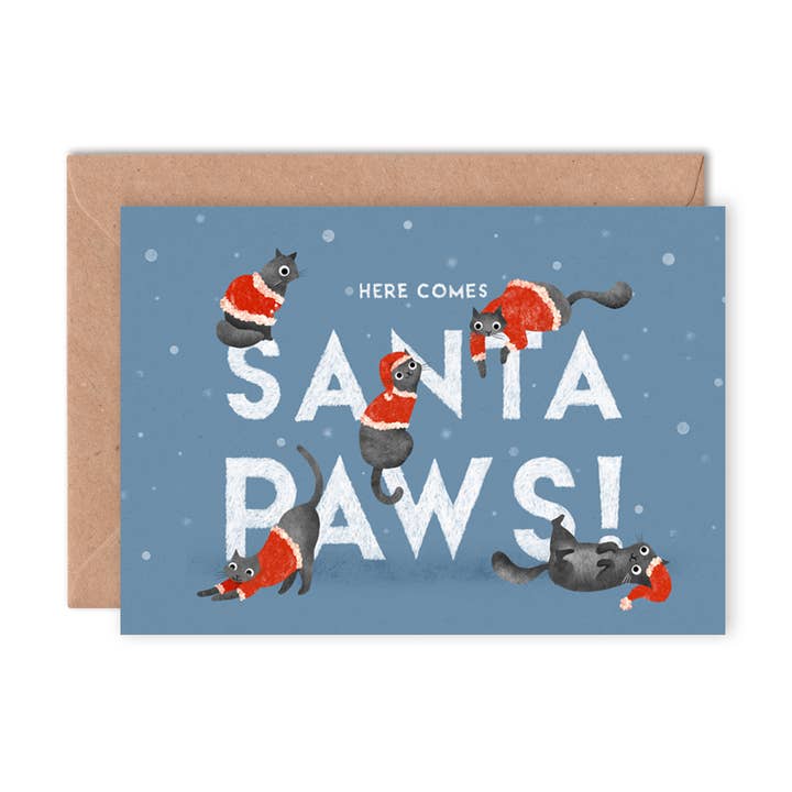 Santa Paws julekort | Kattehilsen | Sjov kattejulekort for engroshandel hos Emily Nash Illustration Greeting Cards