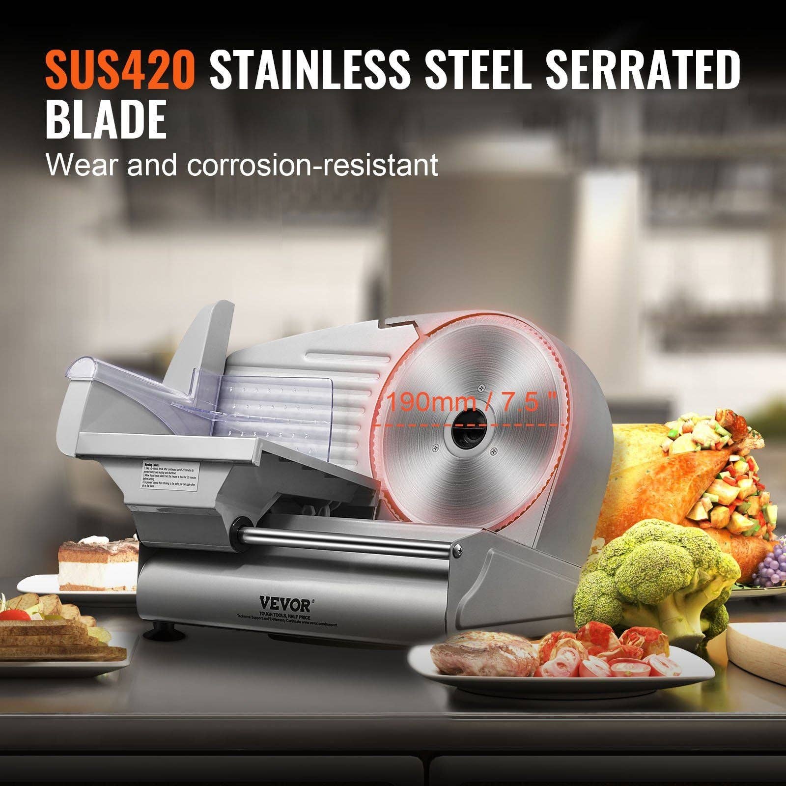 Hard Rock Health Stores - Wholesale Kitchen Appliance - Meat Slicer, 180W Electric Deli Food Slicer with 7.5" SUS420 Stainless Steel Blade and Blade Guard, 0 - 0.6 inch Adjustable Thickness for Home Use, Easy to Clean, Cut Meat, Bread, Ham and Cheese3