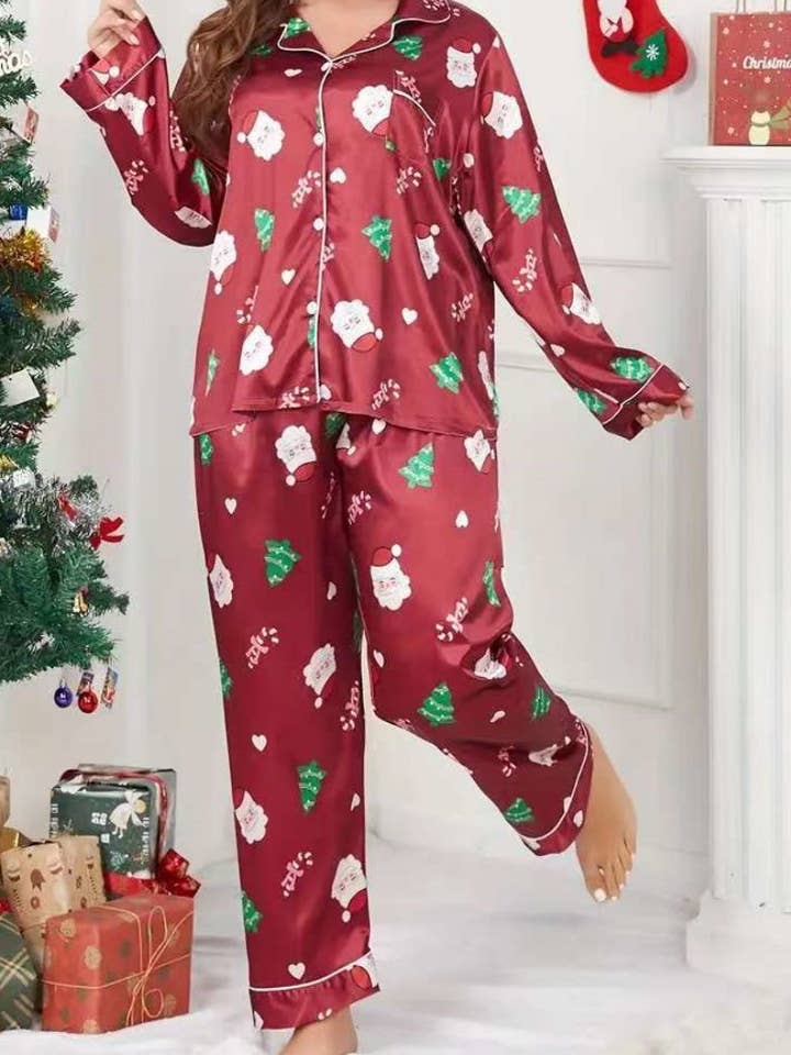 DE VAVE - Wholesale Sleepwear Set - Women's - Christmas Pattern Satin Pajama Set