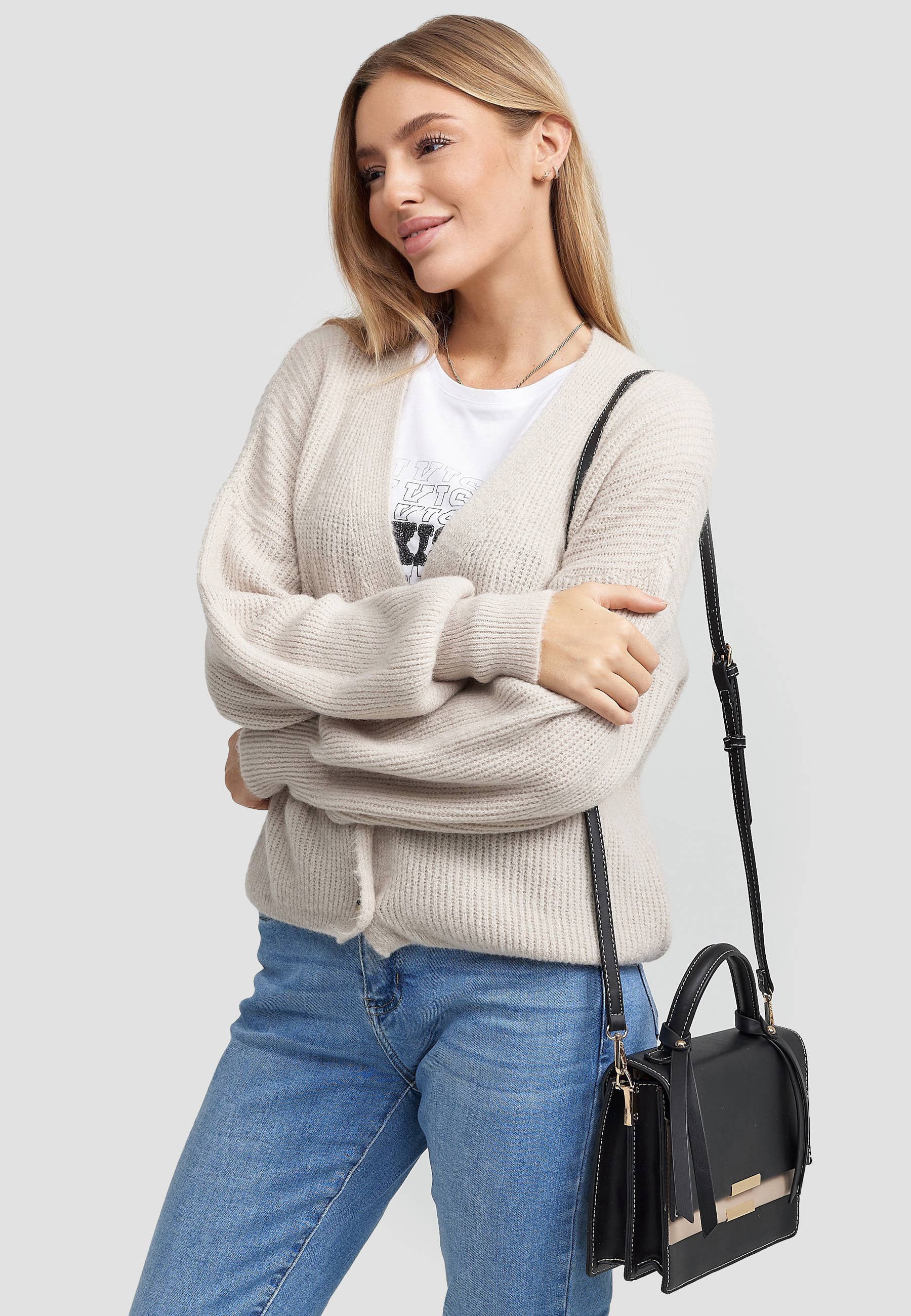 HJS - Wholesale Shoulder Bag - Women's - 'BROADWAY' handbag - in black with stylish color play1