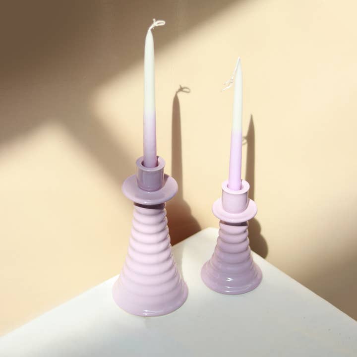 Casa Amarosa - Wholesale Candle holder - Ceramic Coil Candle Holder Small- Lilac, 3.93x3.93x7.08 Inch