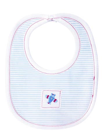 Baby's Striped "Airplanes" Pima Cotton Bib for wholesale by Baby Threads