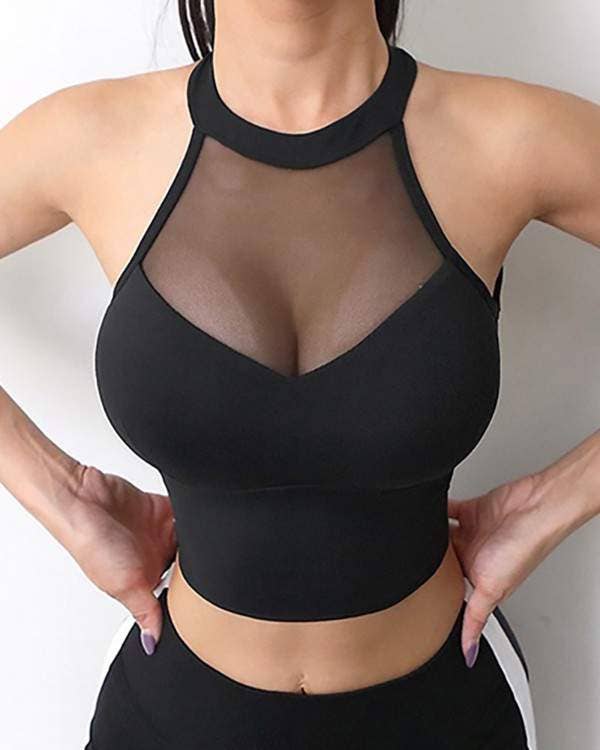Fashion Combination - Wholesale Blouse - Women's - sheer mesh halter cutout back sporty top5