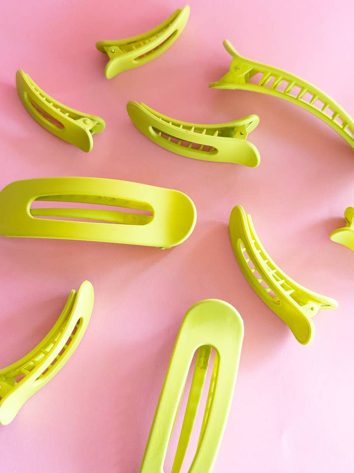 Neon-grünes flaches Krallenclip-Trio für den Großhandel von Eggy Cakes