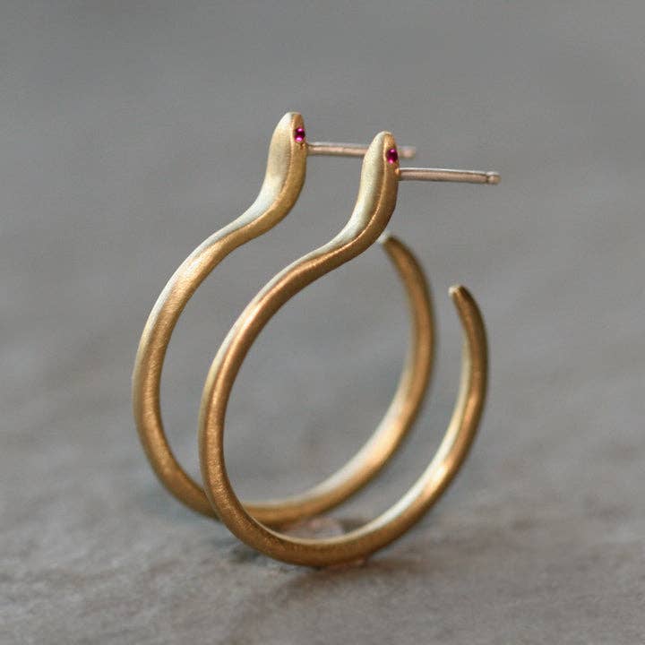 Michelle Chang - Wholesale Hoop Earrings - Snake Hoop Earrings in Brass or Silver with Gemstones