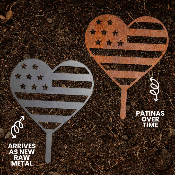 USA Heart Flag Metal Garden Stake | Yard Outdoor Decor Art for wholesale by Baum Designs LLC