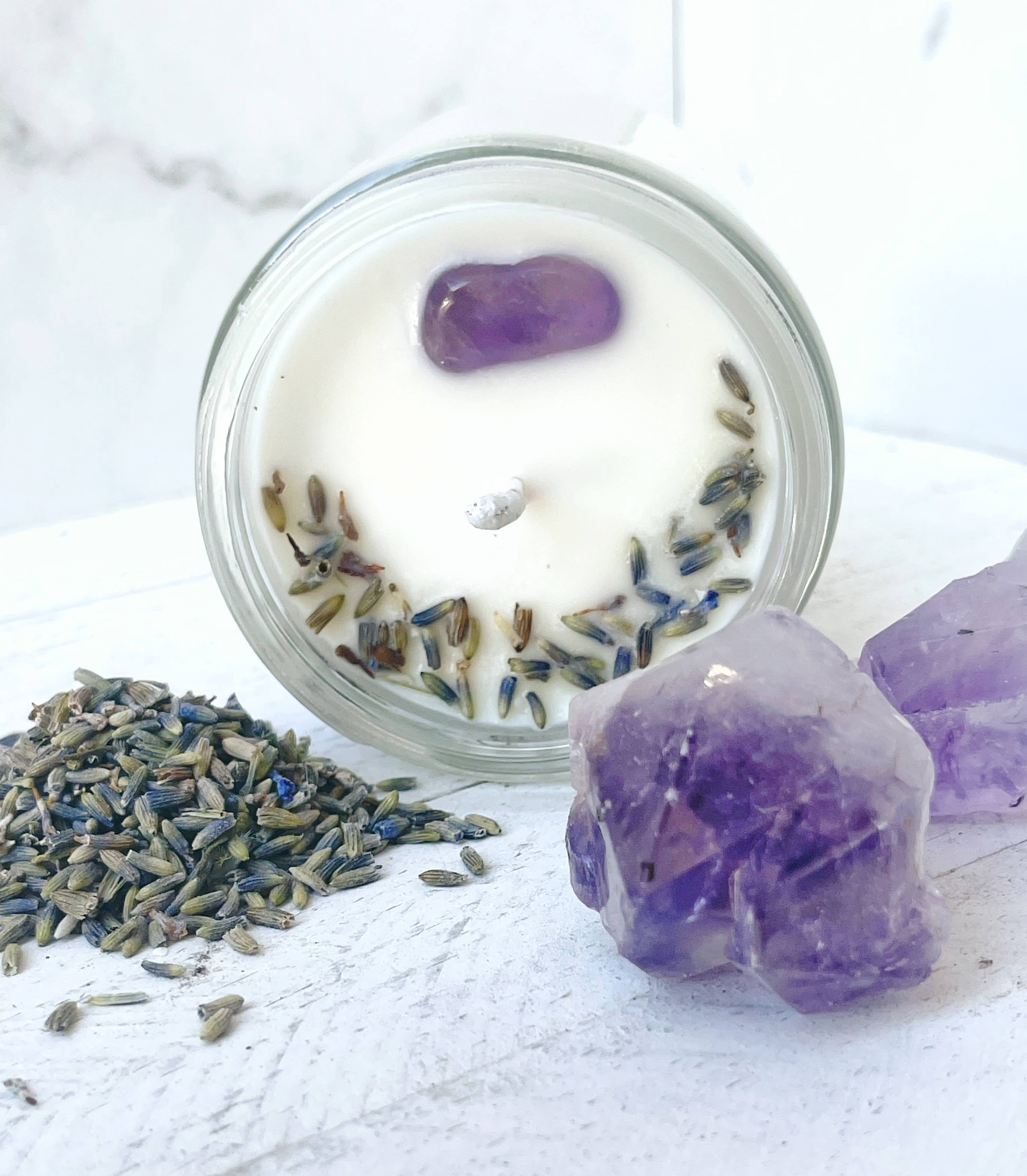 Rage Gems & Jewelry - Wholesale Jar/Filled Candle - Amethyst & Lavender Organic Soy Wax Candle3