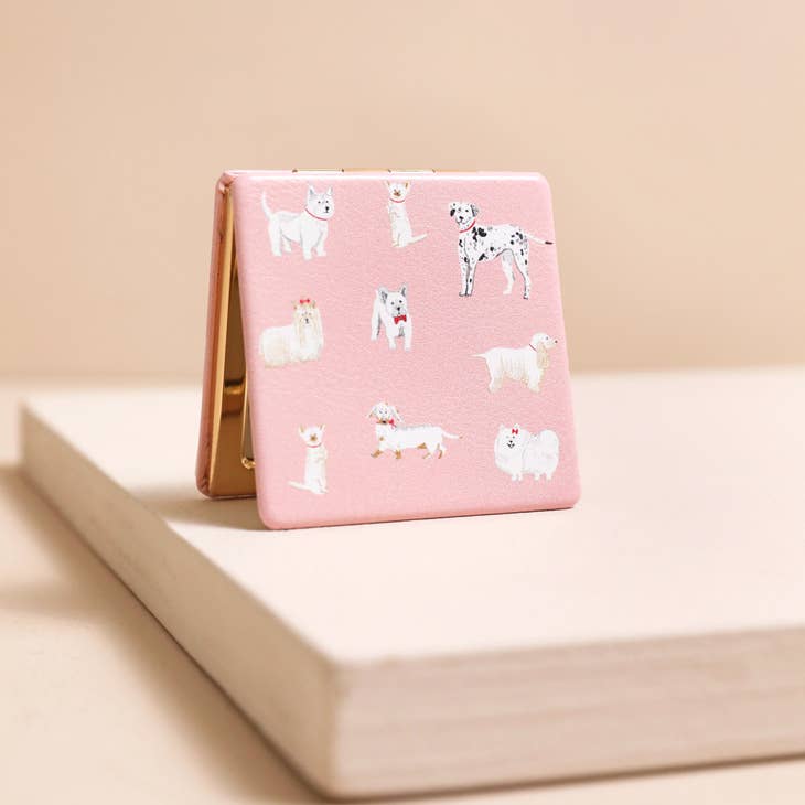 Lisa Angel - Wholesale Compact Mirror - Pink Dog Print Compact Mirror