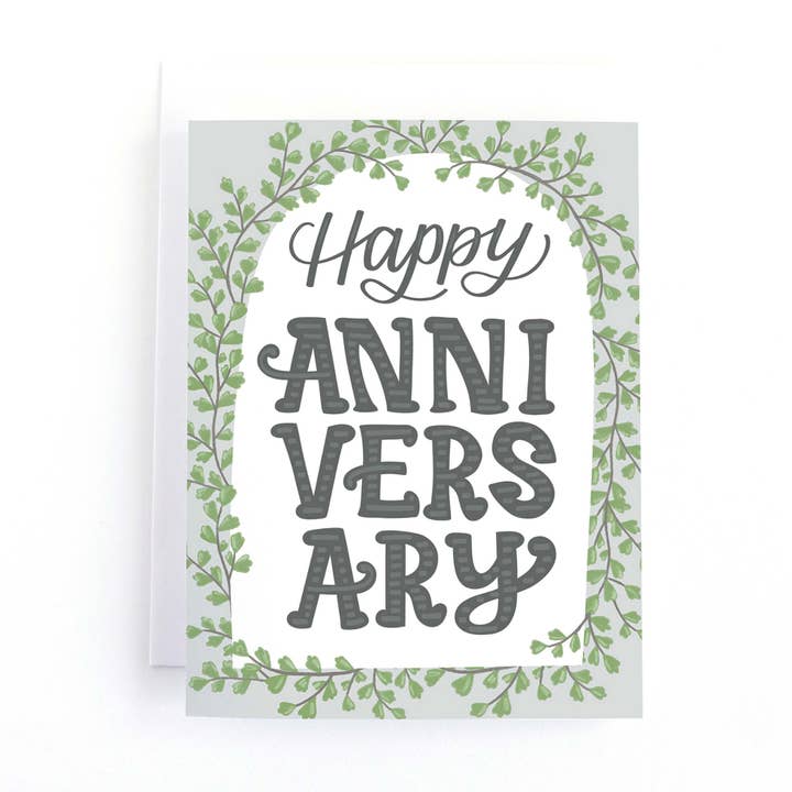 Arched Greenery Happy Anniversary Card for wholesale by Pedaller Designs