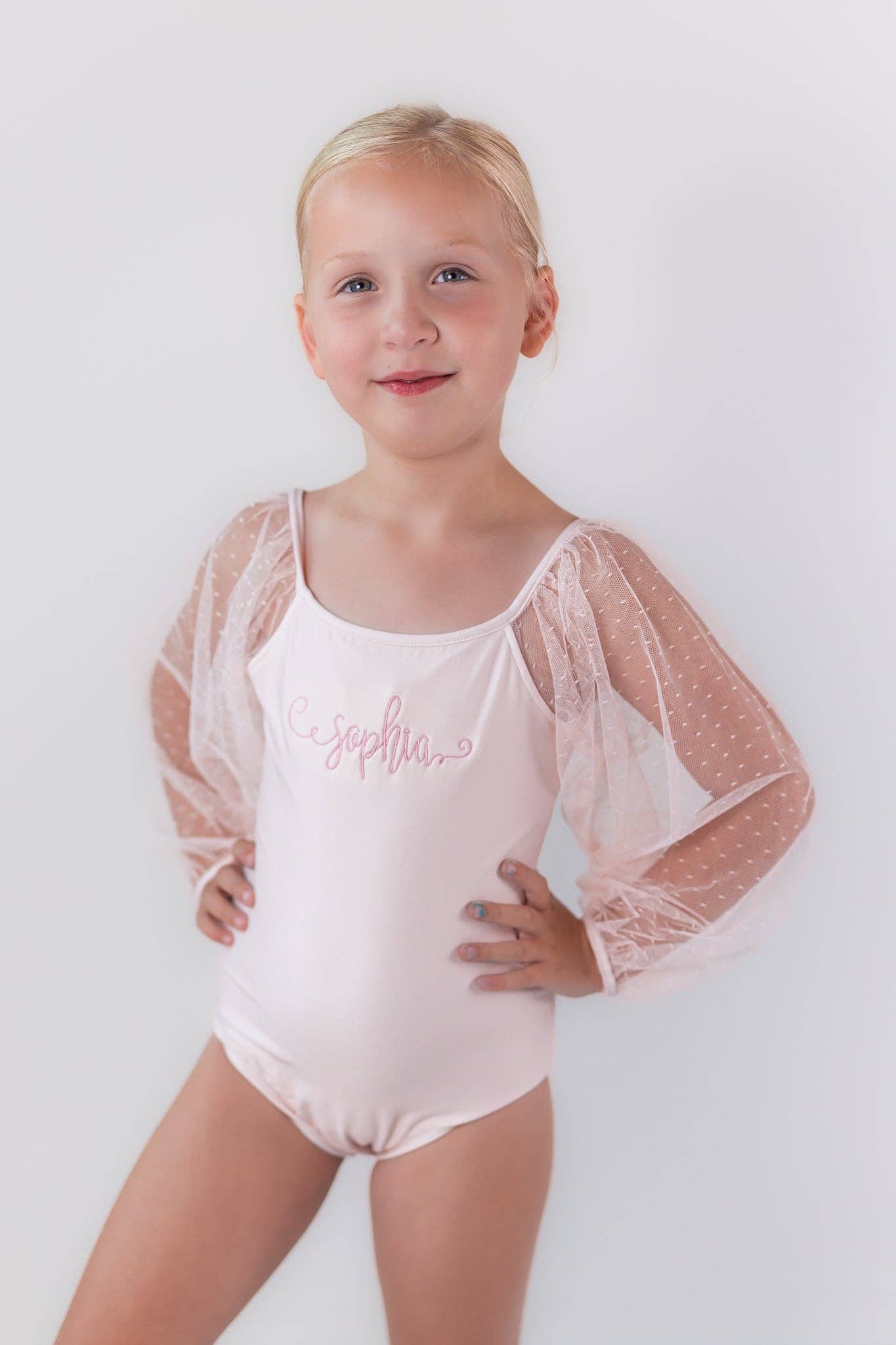Cheeky Plum - Wholesale Leotard - Kids - Mesh Long Sleeve Leotard - Pink Bliss9
