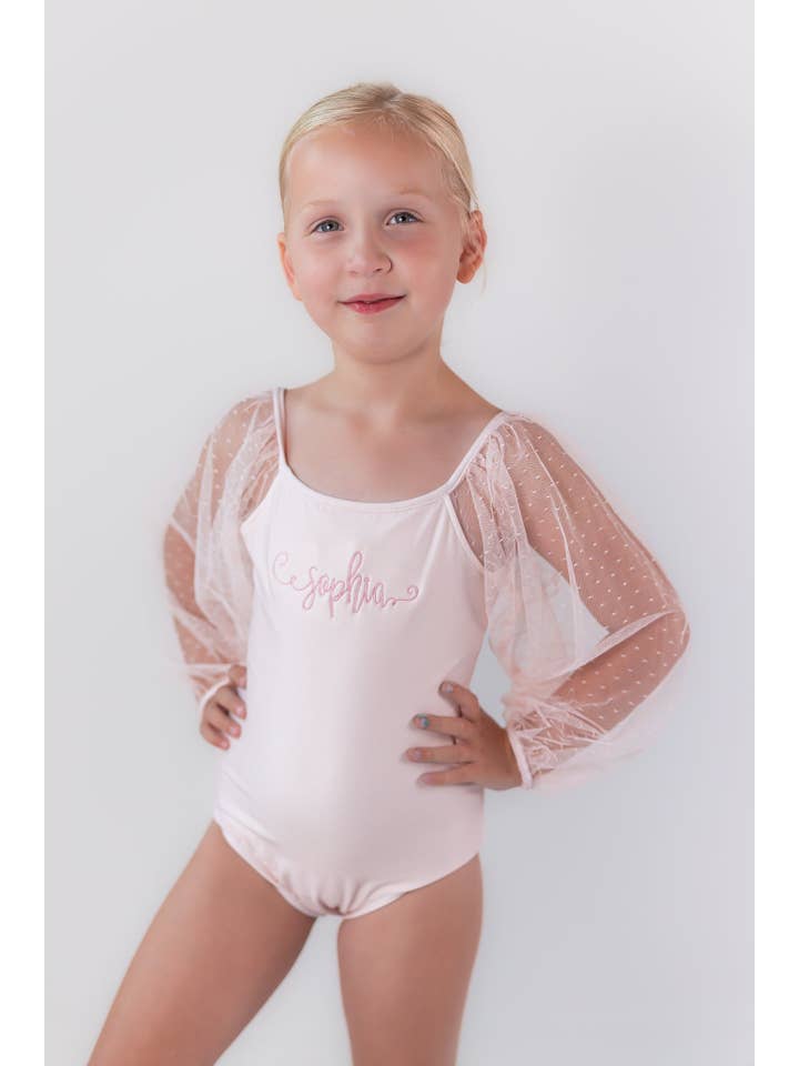 Cheeky Plum - Wholesale Leotard - Kids - Mesh Long Sleeve Leotard - Pink Bliss9