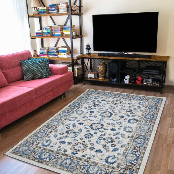 home mart goods - Wholesale Area Rug - 5x7 Feet Ivory Blue Floral Traditional Oriental Area Rug1