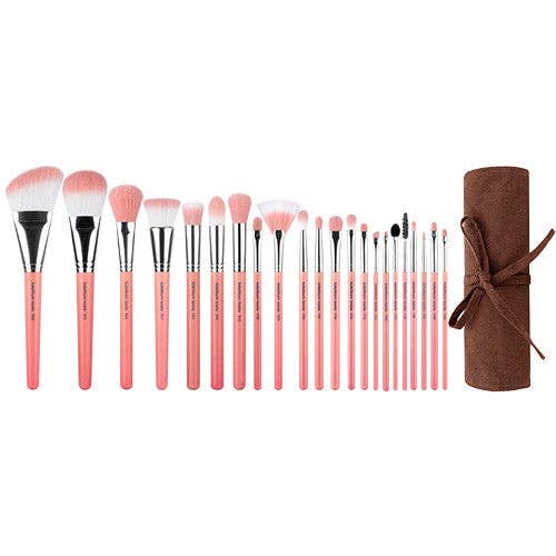 Bdellium Tools - Wholesale Makeup Brush Set - Pink Bambu Deluxe 22pc. Brush Set with Roll-up Pouch1