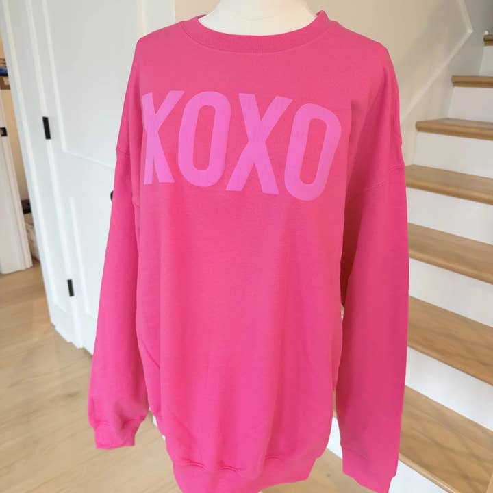 XOXO Pink Embossed Puff Valentines Day Sweatshirt for wholesale by MELODY FAYE