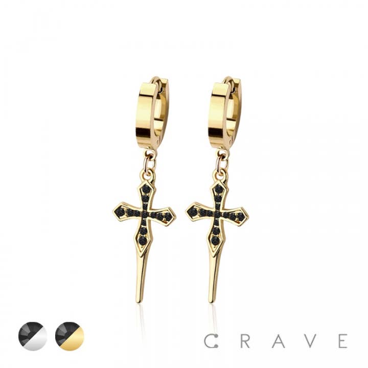 CRAVE BODY JEWELRY - Wholesale Dangle Earrings - PAIR OF 316L STAINLESS STEEL HUGGIE/HOOP EARRINGS WITH SHARP
