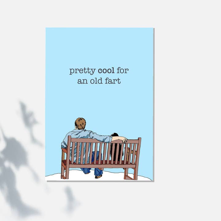 Pretty Cool Old Fart Greeting Card Illustration Original Quirky Funny Humour Penguin Cards A5 A6 for wholesale by KDW Creatives
