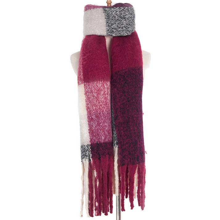 Adorro – Großhandel Schal – Damen – Weicher, klobiger Karoschal aus Fleece mit Quasten im Rechteckformat4