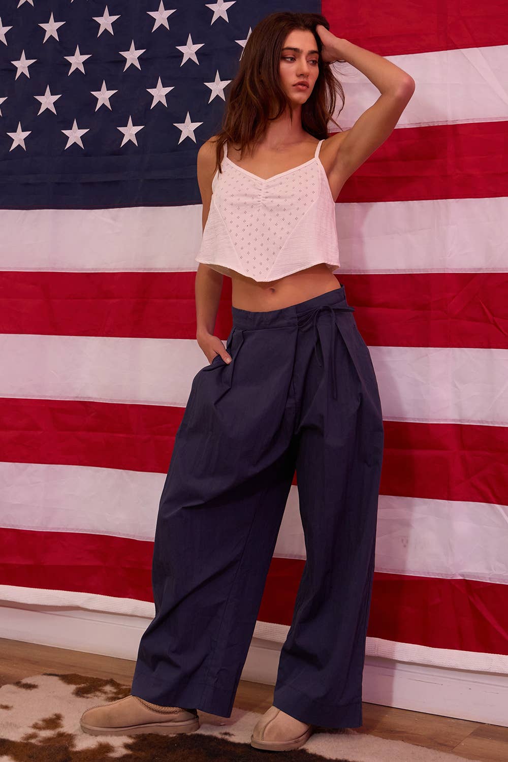 BUCKETLIST INC – wholesale Pants – Women's – IP5551 Overlapping Wrap Waist Tie Wide Leg Pants1