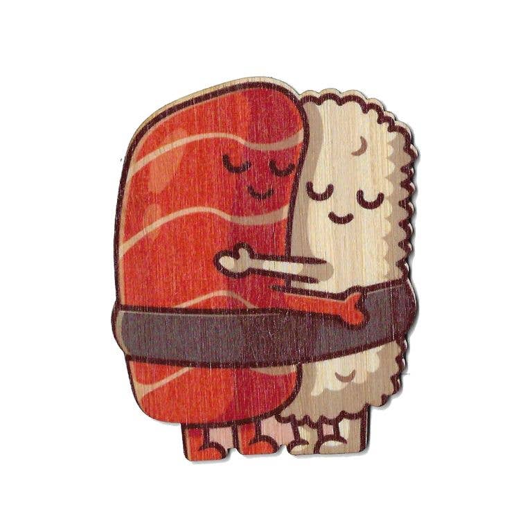 Bamboo Wood Stickers - Wholesale Sticker - Spam Musubi Hugging1