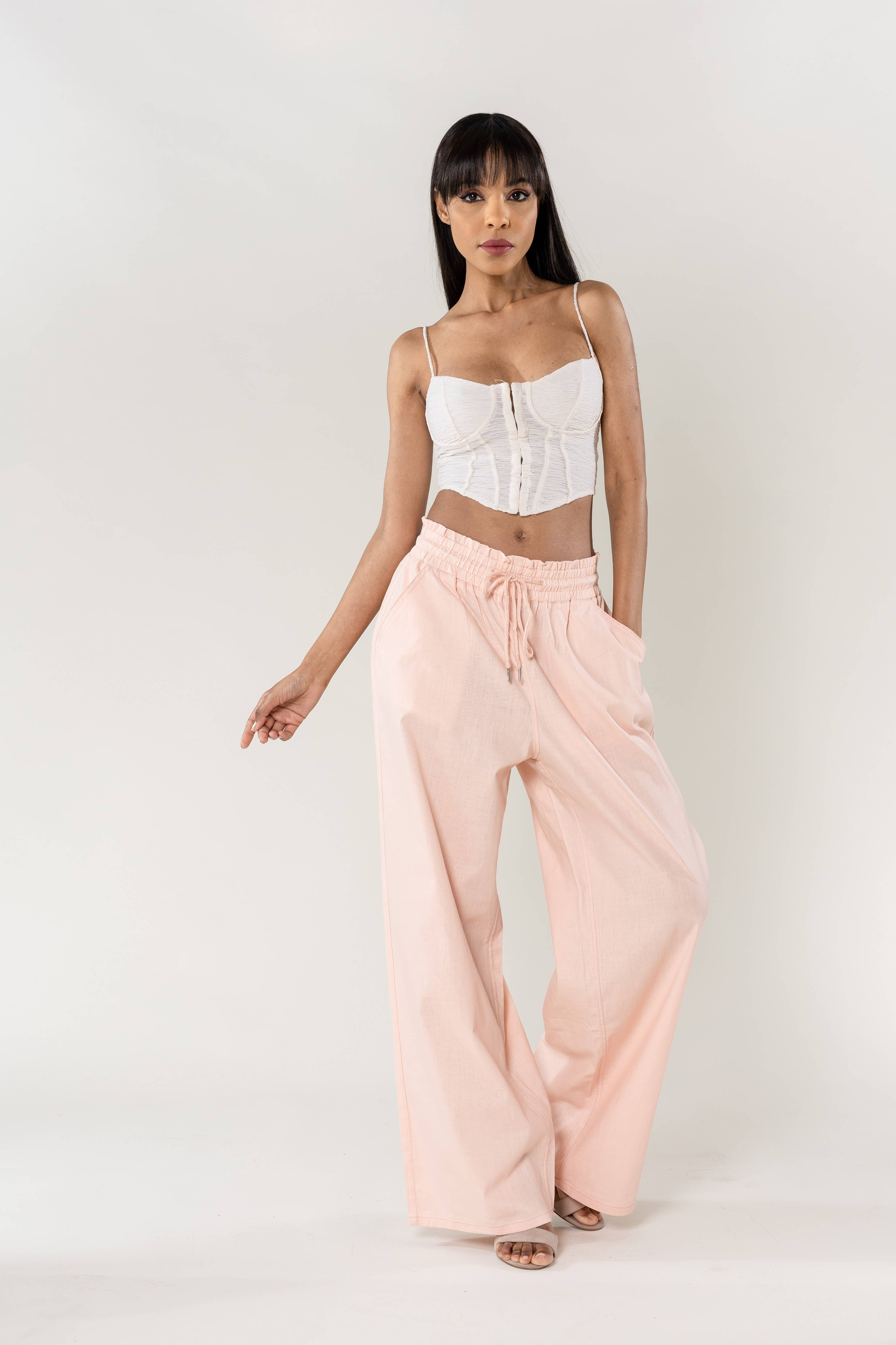 Nina Carter - Wholesale Pants - Women's - Nina Carter linen-style pants with elastic waistband A00128