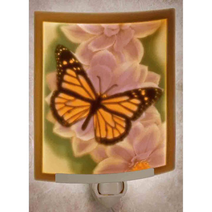 Butterfly Porcelain Lithophane Colored Night Light for wholesale by The Porcelain Garden Inc.
