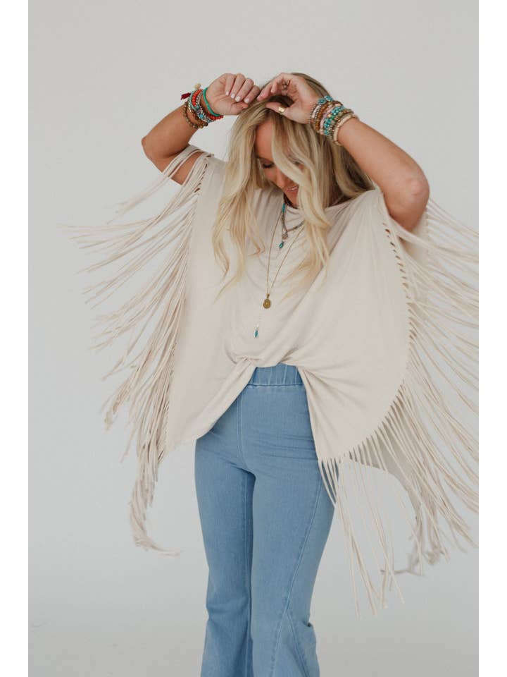 Three Bird Nest - Wholesale Knit Top - Women's - Western Showstopper Fringe Top - Oat3