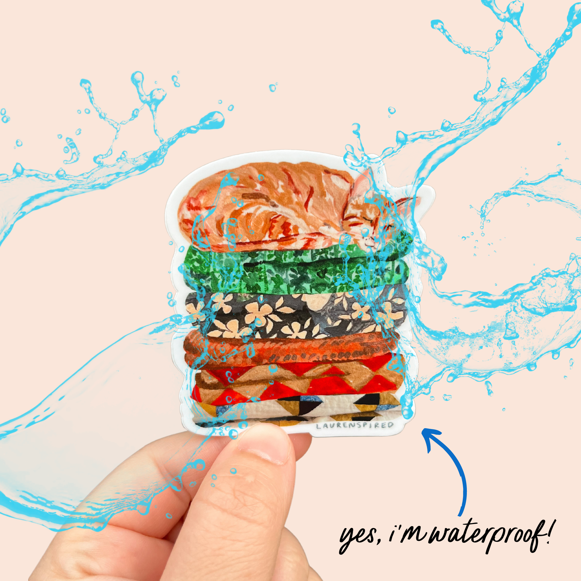 Laurenspired - Vente Autocollant - Autocollants en vinyle mignons en forme de chat orange, autocollant pour couette, autocollant d'automne2