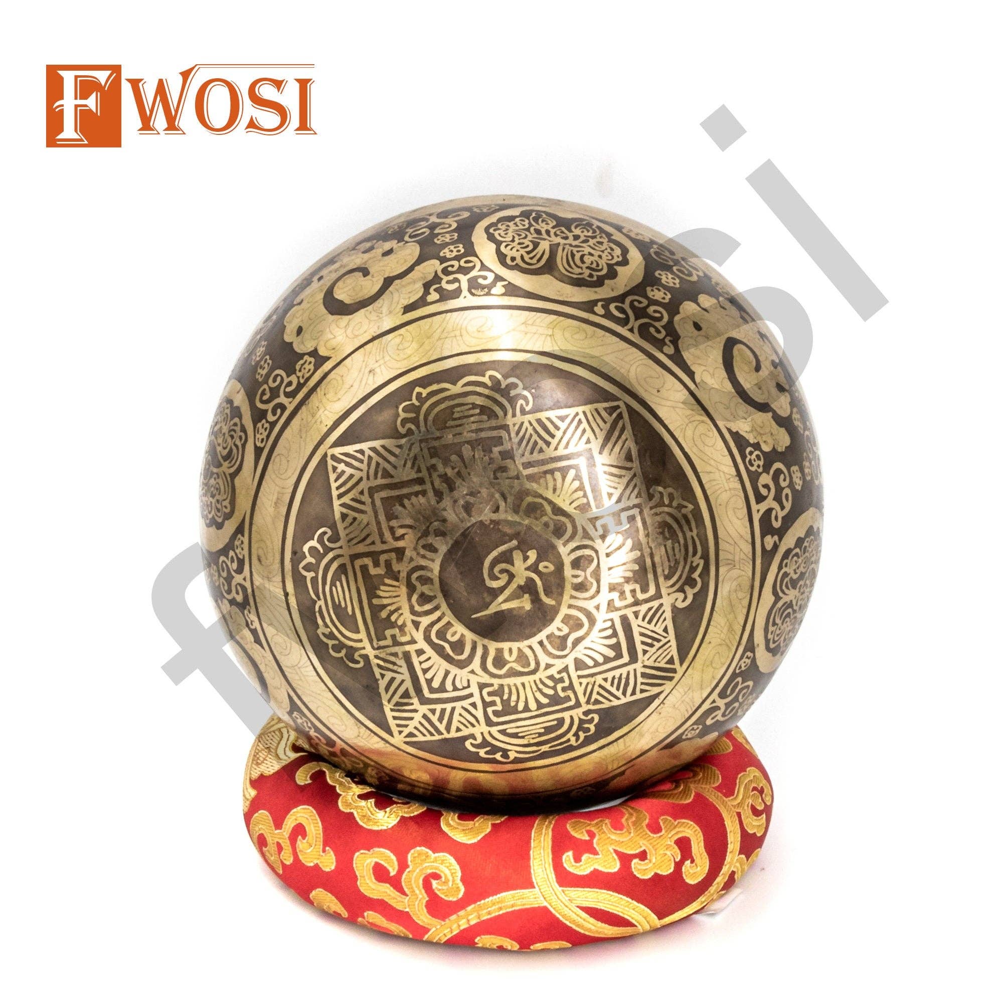 Fwosi - Vendita all'ingrosso Attrezzatura per meditazione - Set di Meditazione con Ciotola Sonora | Ciotola di Guarigione della Dea Saraswati Fatta a Mano | Ciotola Tibetana Antica con Mazzuolo e Cuscino per Yoga8