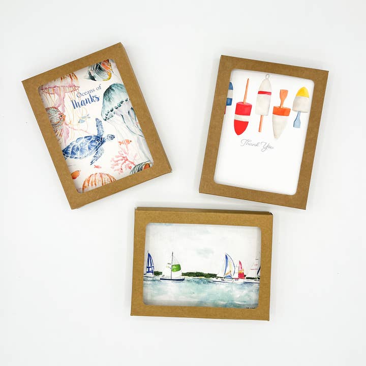 Melissa Hyatt - Wholesale Stationery/Notecard Set - "Sailing In New Suffolk" watercolor card - 6 pack boxed set2