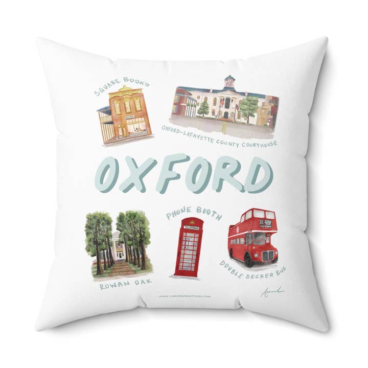 Oxford MS Landmarks Watercolor Art Pillow for wholesale by Carper Creative Co.