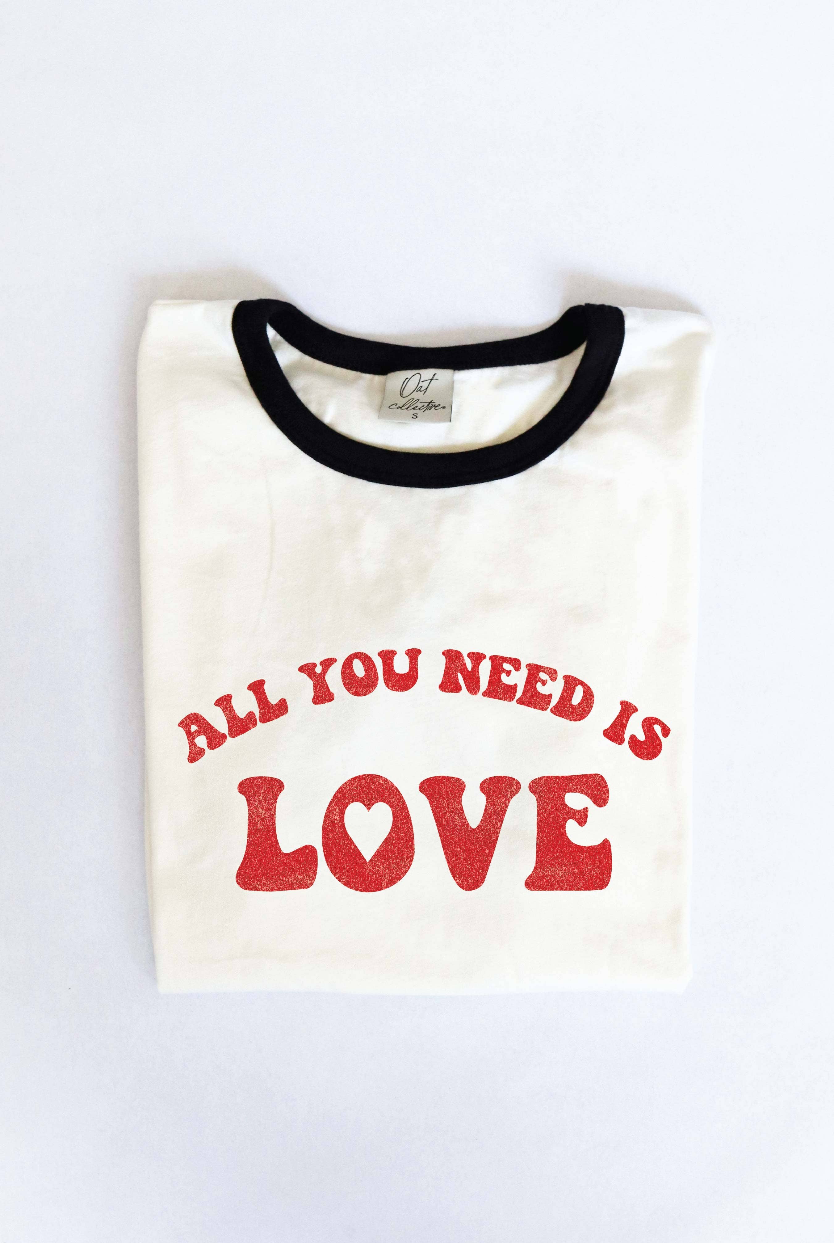 OAT COLLECTIVE - Wholesale Screen Printed T-Shirt - Women's - ALL YOU NEED IS LOVE  Ringer Graphic T-Shirt0