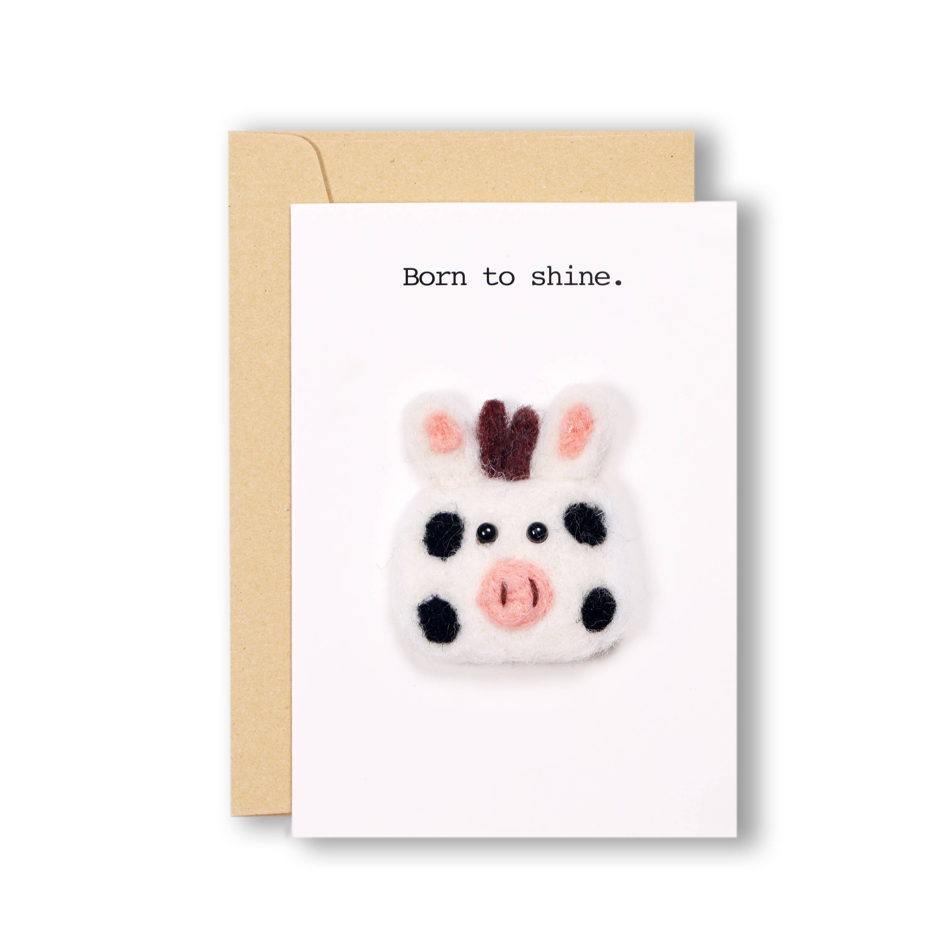 littleoneusa – wholesale Baby card – Handmade Wool Felted Cow Born to Shine Greeting Card0