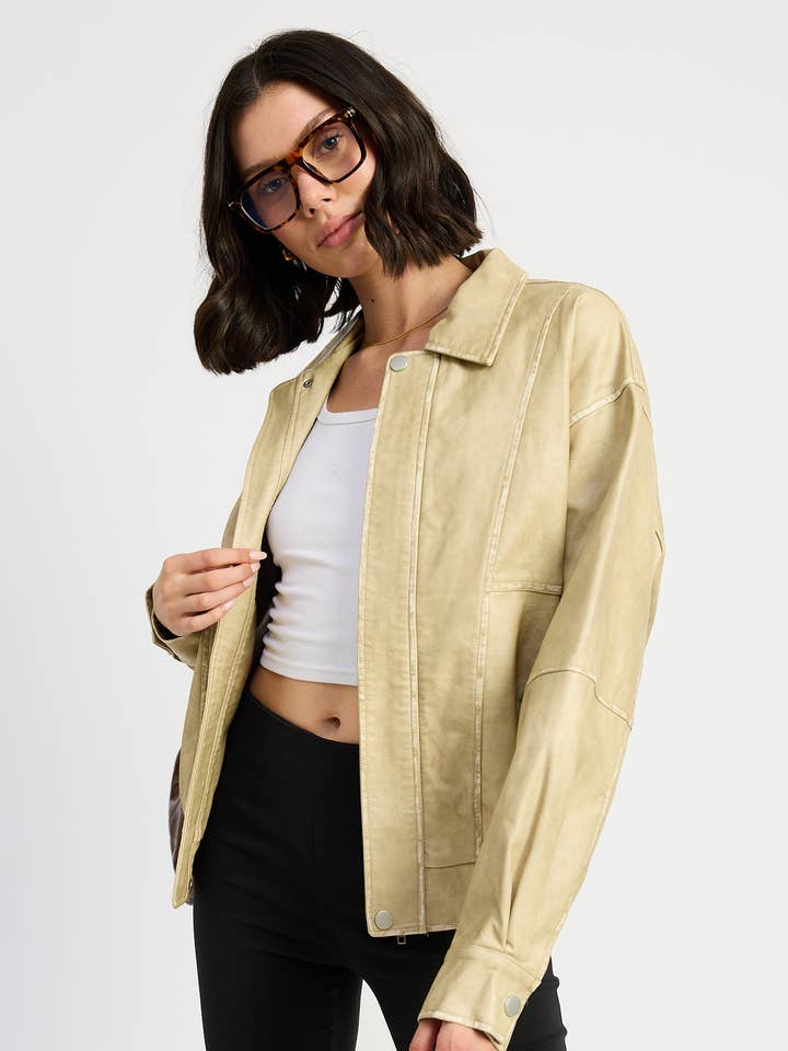VINTAGE PU OVERSIZED BOMBER JACKET for wholesale by Emory Park