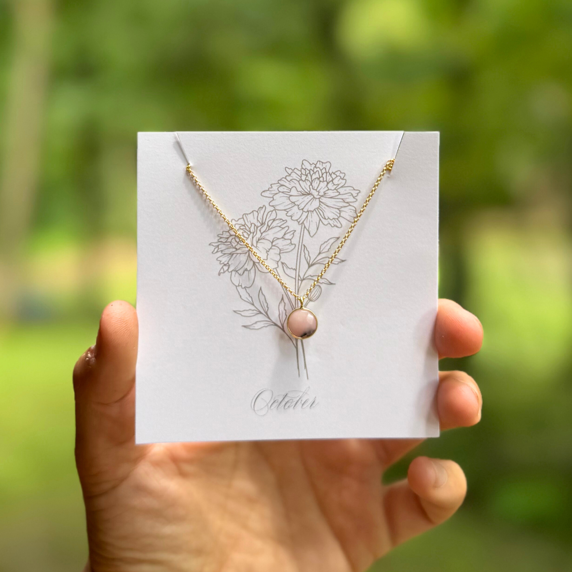 Seeds - Wholesale Pendant/Charm Necklace - Birthstone Matte Gold Chain Necklace | Birth Flower Cards9