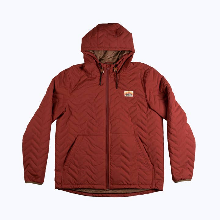 Ridgeline Quilted Hooded Jacket – Vermilion Red for wholesale by Rainier Watch Supply Co