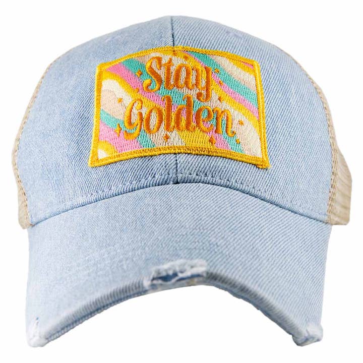 Casquette en jean Stay Golden Patch Trucker pour la vente par Katydid