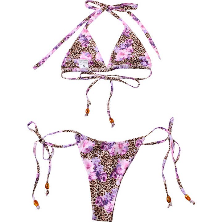 Lily Clothing - Wholesale Two Piece Swimsuit - Women's - Leopard Floral Halter Tie Bikini Set18