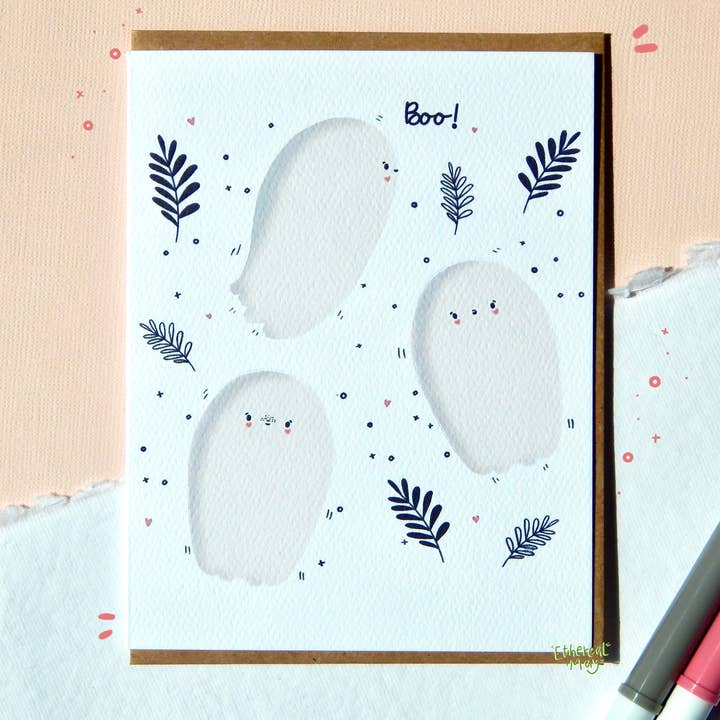 Cute Spooky Ghost Floral Card - Cartes vides pour la vente par Ethereal May