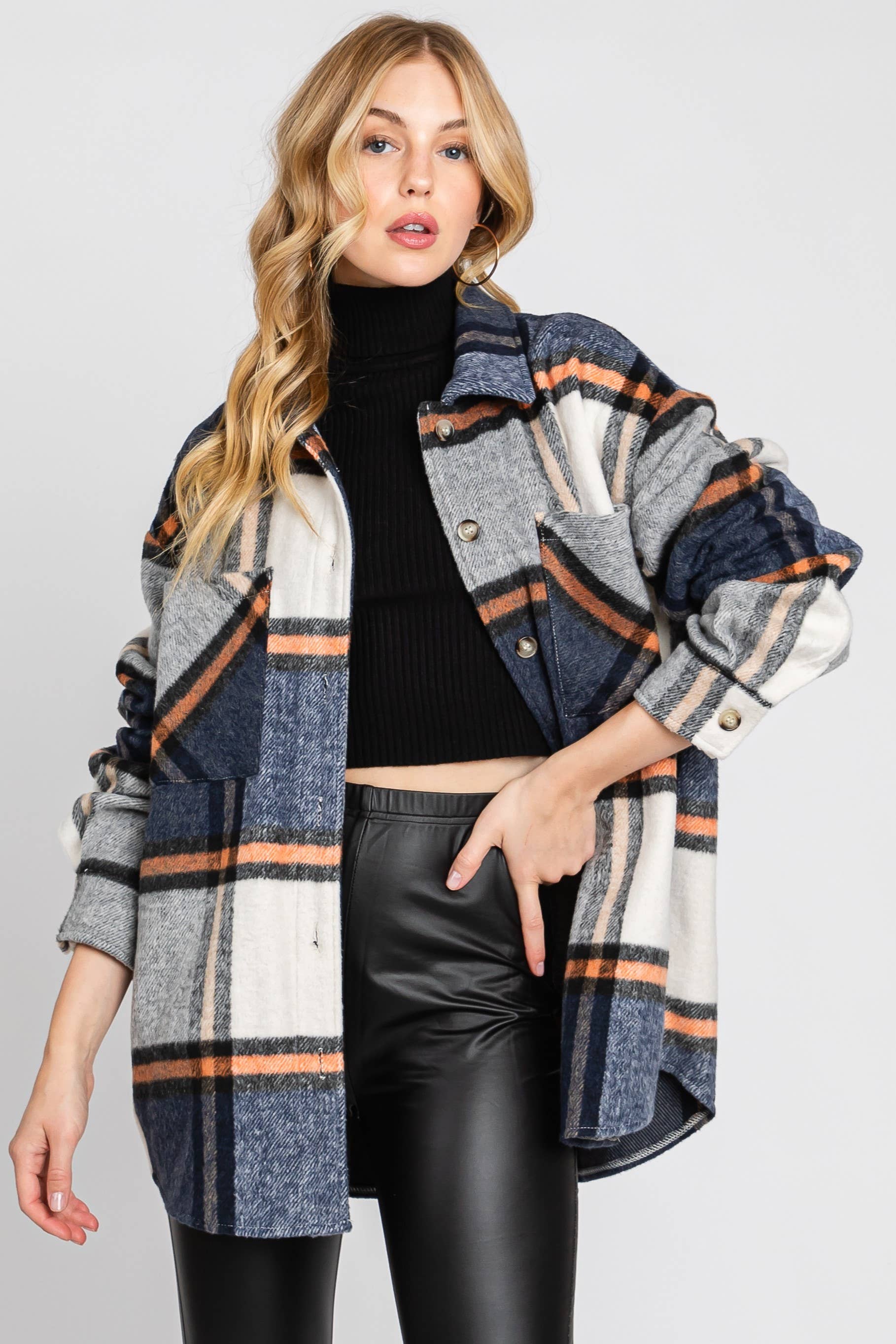 ELLEBORN - Wholesale Shirt Jacket/Shacket - Women's - Plaid Button Down Jacket 3410T-A12